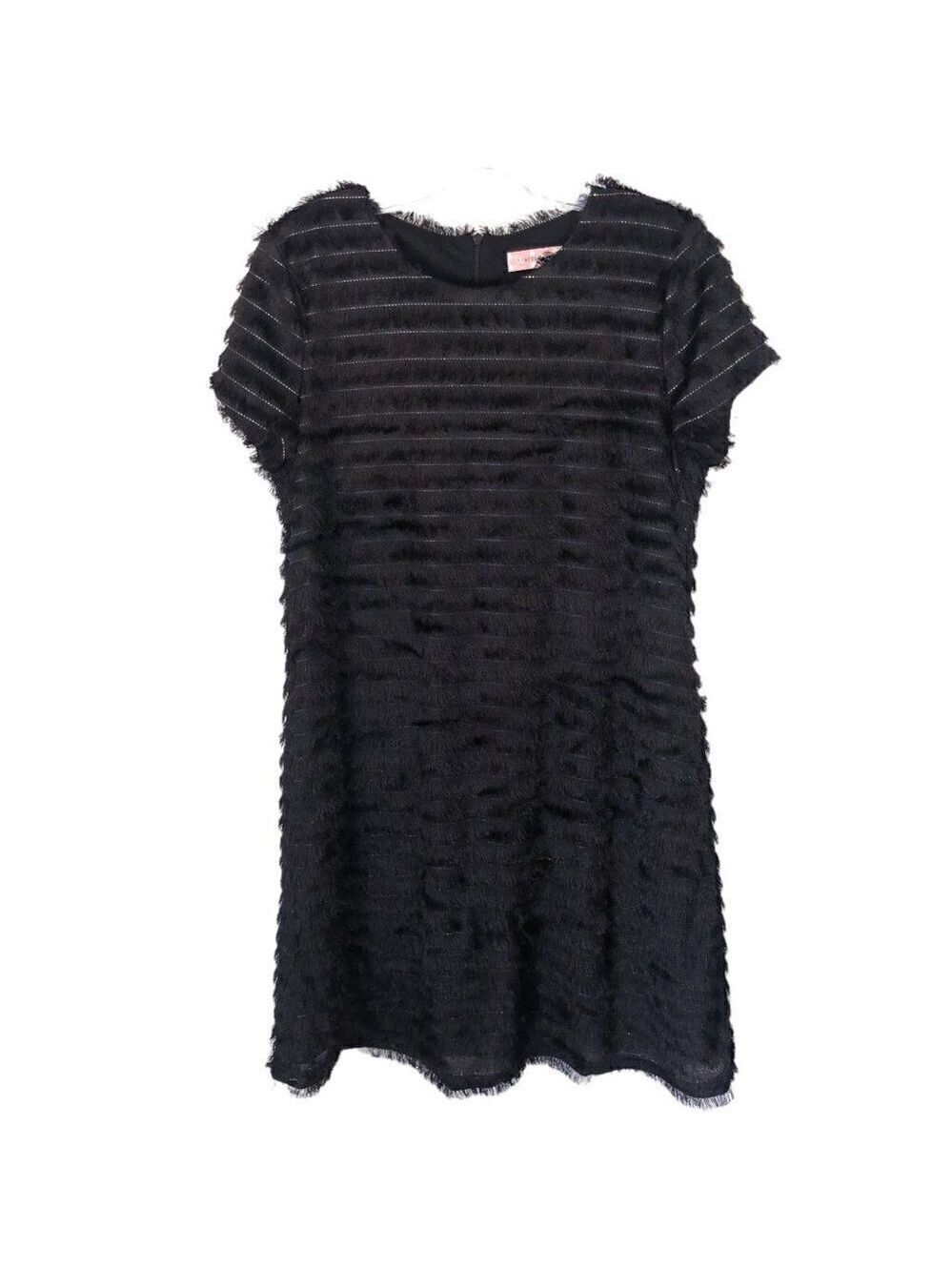 Traffic People Black Shift Dress Eyelash Fringe Short Sleeve Women's Size XL